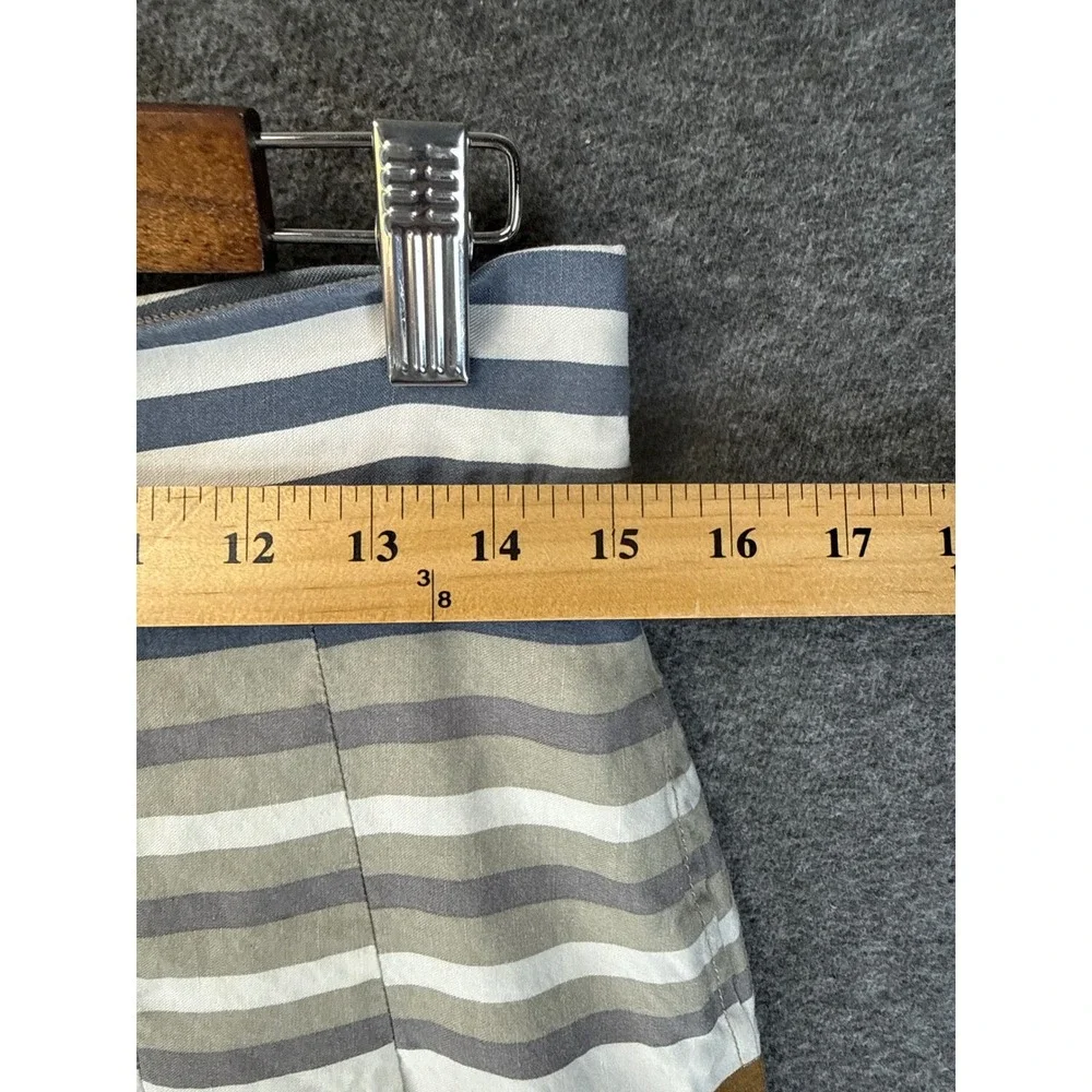 Banana Republic Striped Full Skirt Womens 8 Taupe Linen Blend Luxe Pockets Lined